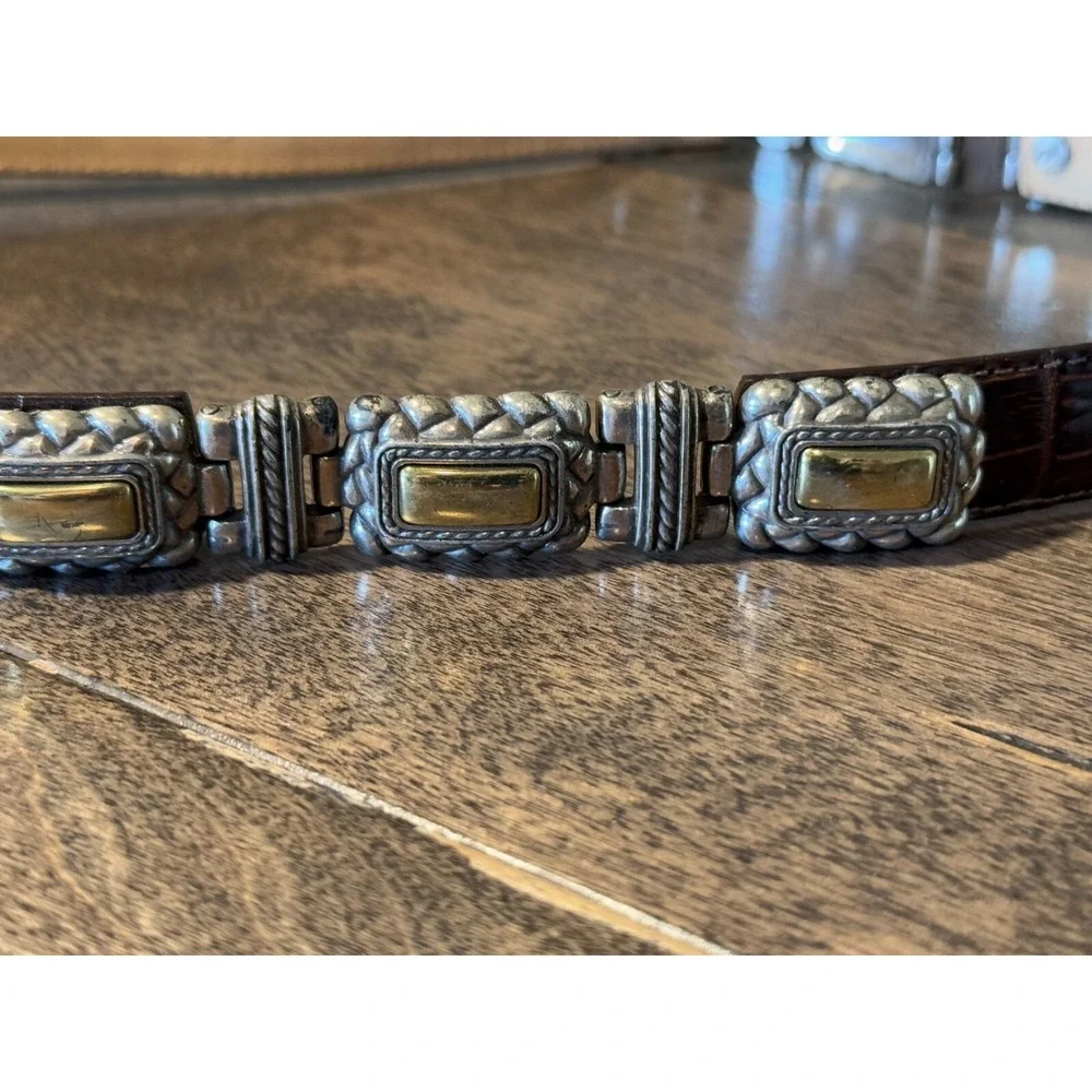 Brighton Women Brown Belt Size S 44209 Leather Silver & Brass Toned‎ Accents